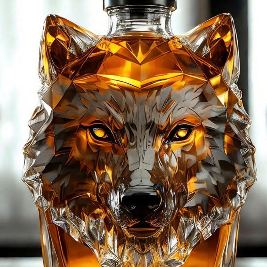 Karafka na whisky ve tvaru hlavy vlka Skleněná láhev Dekorativní karafka na likéry Jedinečná výzdoba baru pro milovníky whisky