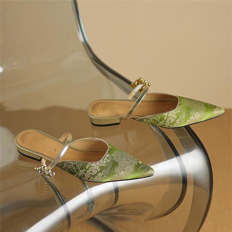 

Женские лоферы Женские тапочки Тонкий каблук Флок Роскошные шлепанцы Закрытый носок Мед Новый дизайнер Плоская ткань Мода Элегантная женская обувь 35 зелёный