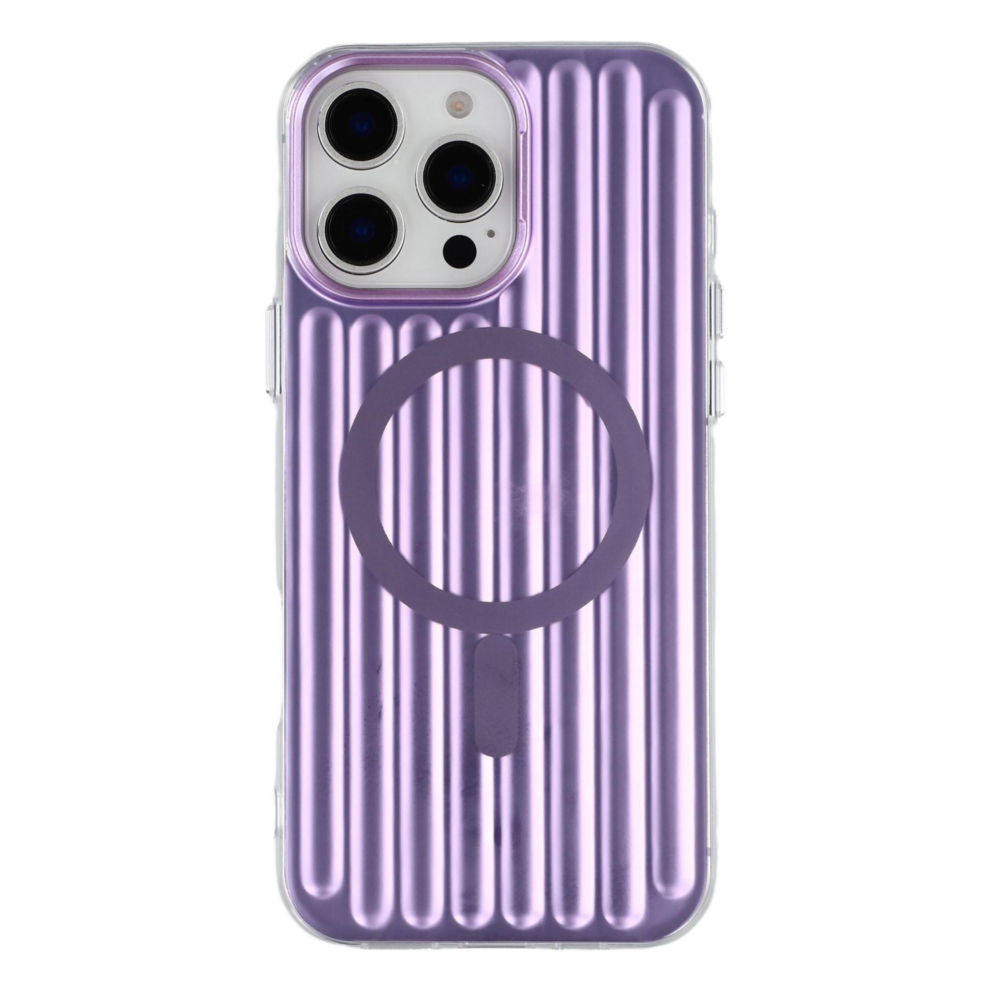 

For iPhone 15 Pro Case Compatible with MagSafe Luggage Texture IMD TPU Phone Back Cover Purple