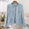 Mujer Primavera Otoño Blazers Elegantes Chic Tweed Dama Trajes de Manga Larga de Un Solo Botón Chaqueta Blazer de Oficina Femenina