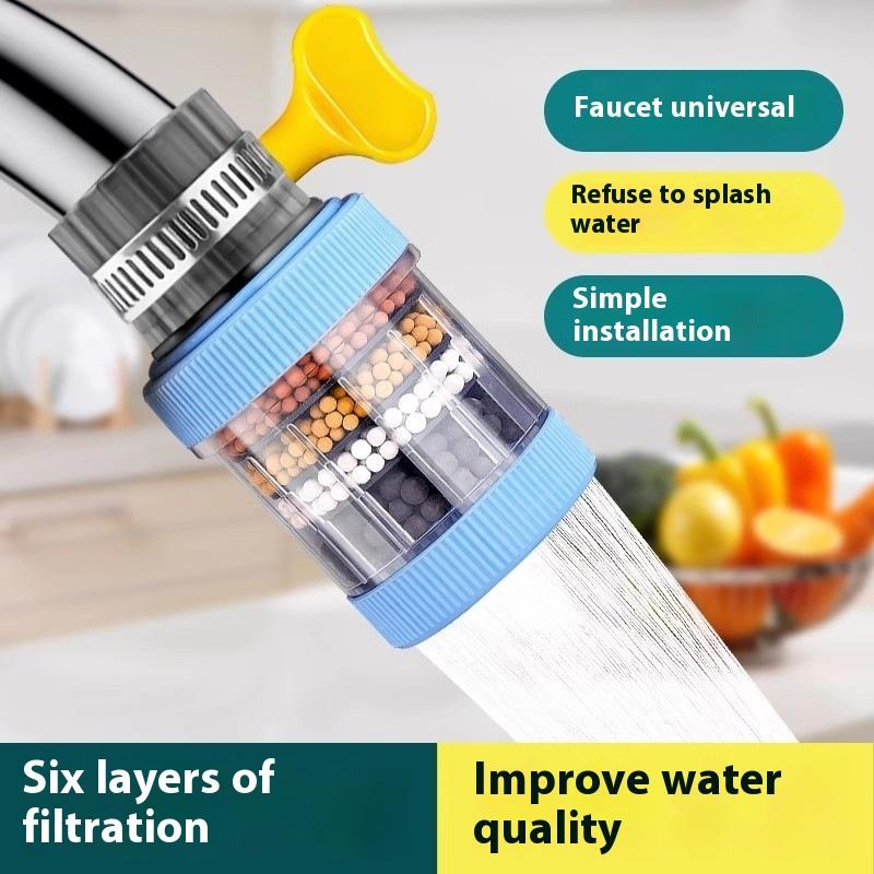 6 Schichten Wasserhahnreiniger Universeller Wasserhahnfilter Spritzwassergeschützt 360 Grad Drehung Wassersparender Sprudler für Zuhause Küche Badezimmer