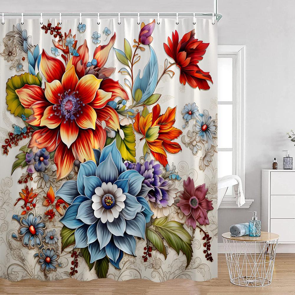 Bohemian Blume Duschvorhang Boho Floral Vintage Druck Mandala Blumen und Pflanzen Badezimmer Vorhang Polyester Bad Dekoration
