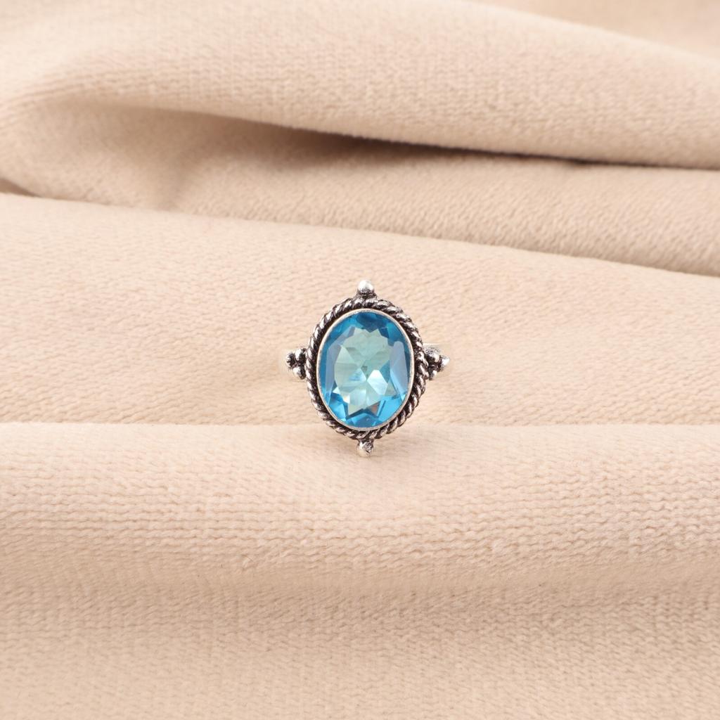 Swiss Blue Topaz Gemstone 925 Sterling Silver Jewelry Handmade Beautiful Ring RR-9-5