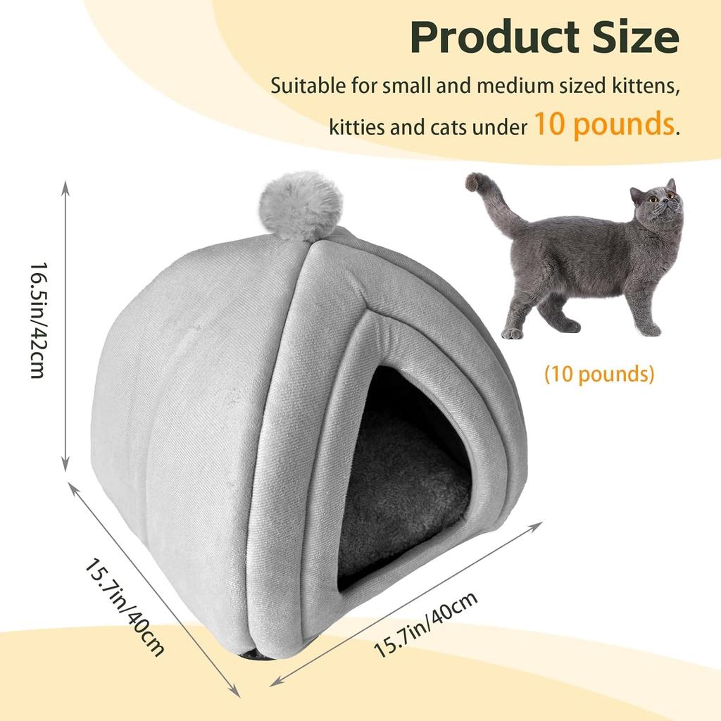 Cat Cave Bed Foldable Cat Bed Dome for Indoor Kitten with Removable Washable Cushion Kitten House Huts with Anti-Slip Bottom for Small Medium Kitty