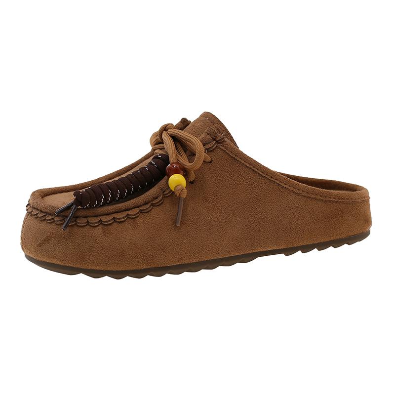 Fashion Aphixta 2025 New Summer Sewing Flat With Outside Slipper Women String Bead Lace Up Fashion Women Shoes Slip On Yellow Slides