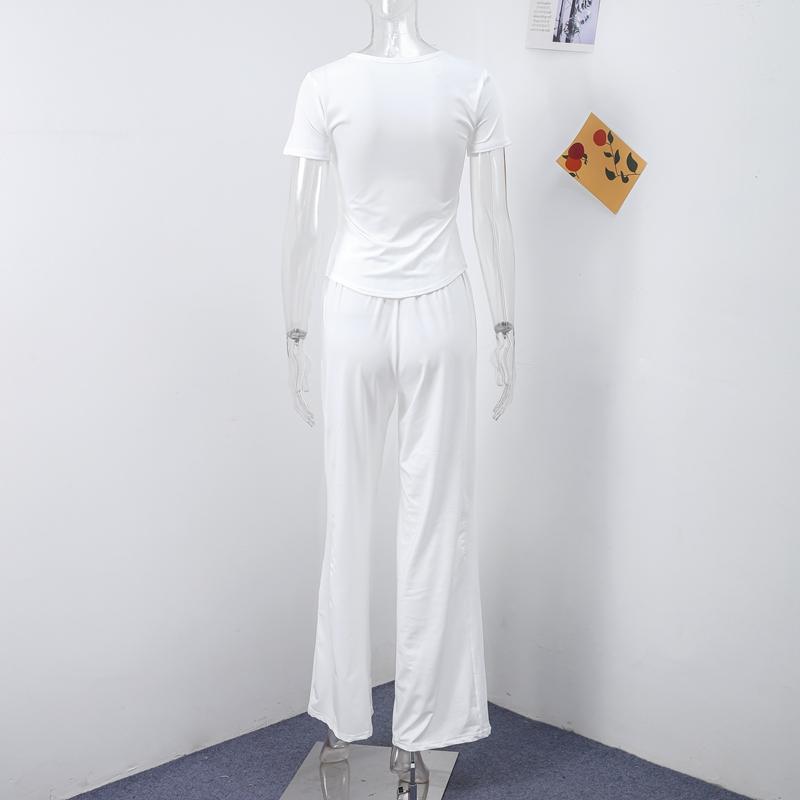 Uformelt Langbuksesett Dame O-hals Kortermet T-skjorte Elastisk Midje Buksesett Vår Sommer Ensfarget Dame Pendlerantrekk