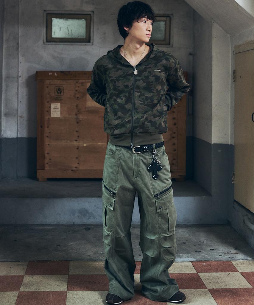 Aakam Basic Logo Camouflage Zip-Up Hoodie (Khaki)