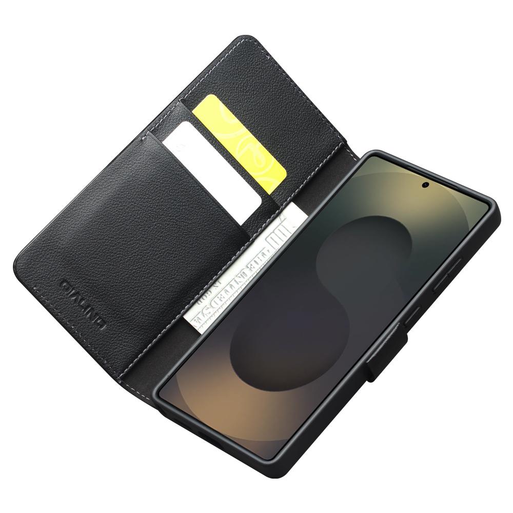 QIALINO עבור Samsung Galaxy S25 Ultra נרתיק ארנק מעור פרה אמיתי עם כיסוי טלפון עומד