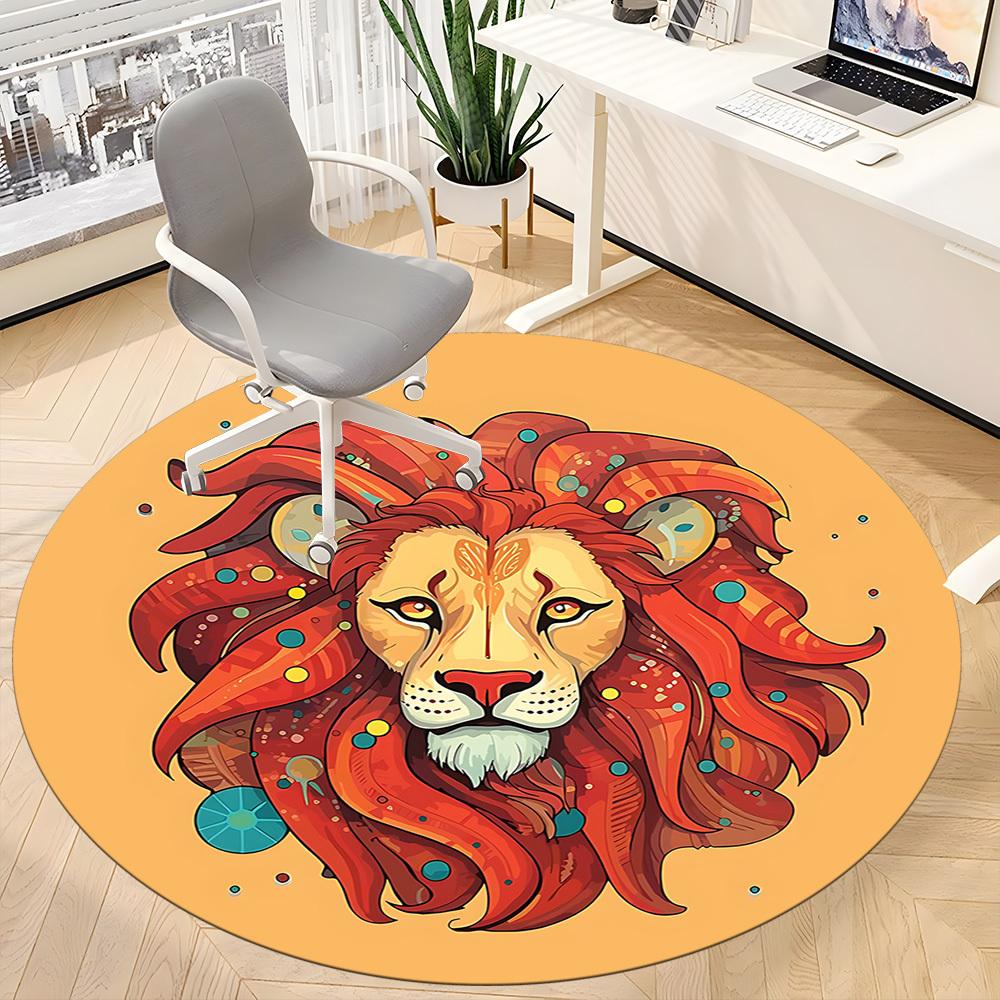 1pc Lion King Office Round Area Rug, Mat Suitable For Office, Under Office Chairs Bedroom Living Room Home Decor, Room Deco