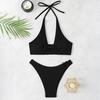 2Pcs/Set Women Bikini Set Halter Adjustable Straps Bra High Waist Hip Covering Bottoms Heart Buckle Beach Swimming Pool Swimwear