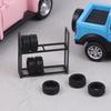 1:64 Scale Tire Rack Display Holder & 7Pcs Tires, Model Car Garage Scene Accessory, Repair Shop Tool Set, Miniature Prop