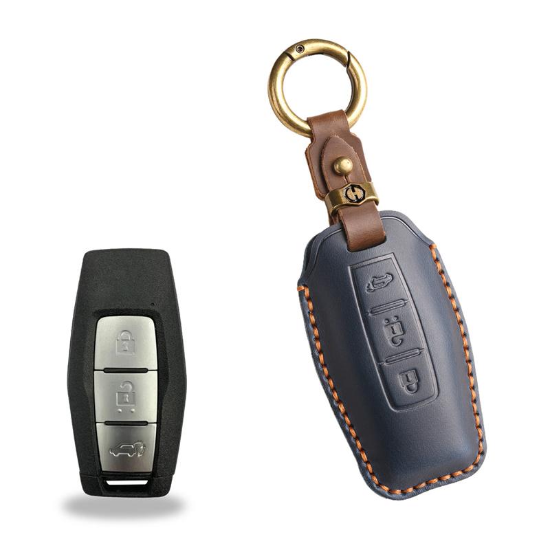 Leder Schlüsseletui Hülle für Mitsubishi Outlander 2022 2023 2/3 Tasten Fernbedienung Smart Key Halter Autoschlüsselanhänger Schutz