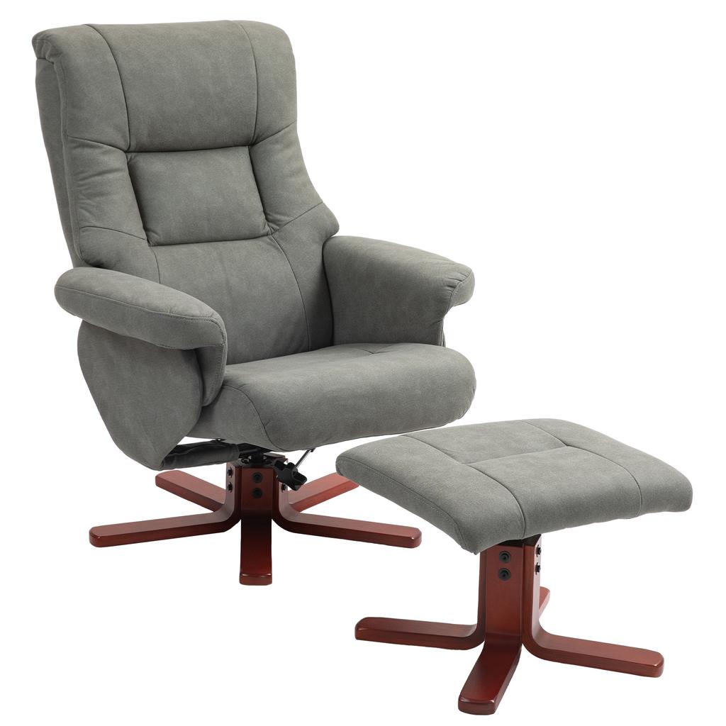 Faux Microfibre Leather Manual Recliner and Footstool Set - Grey