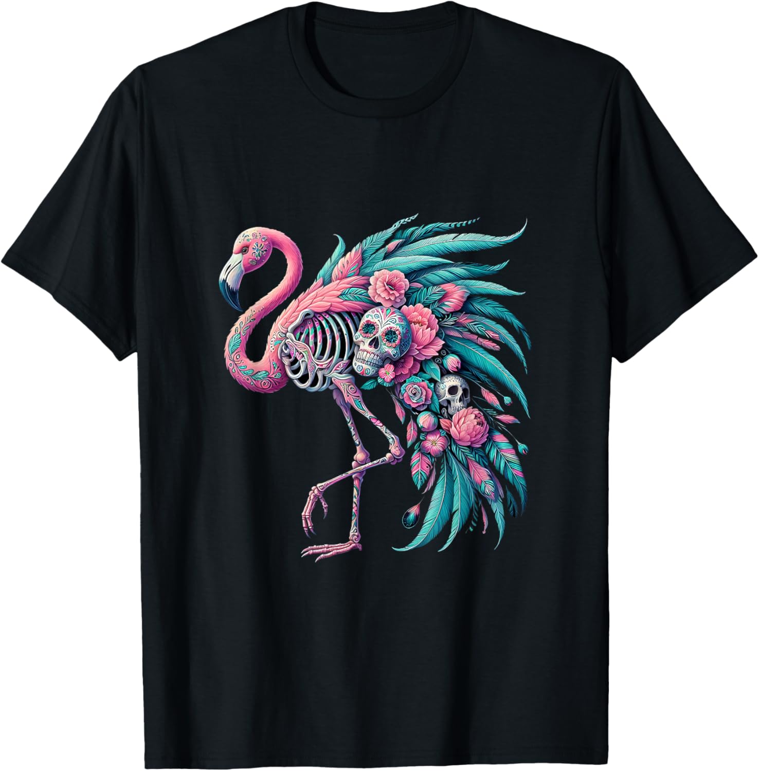 Womens Sugar Skull Mexican Flamingo Dia De Los Muertos T-Shirt XXXXL