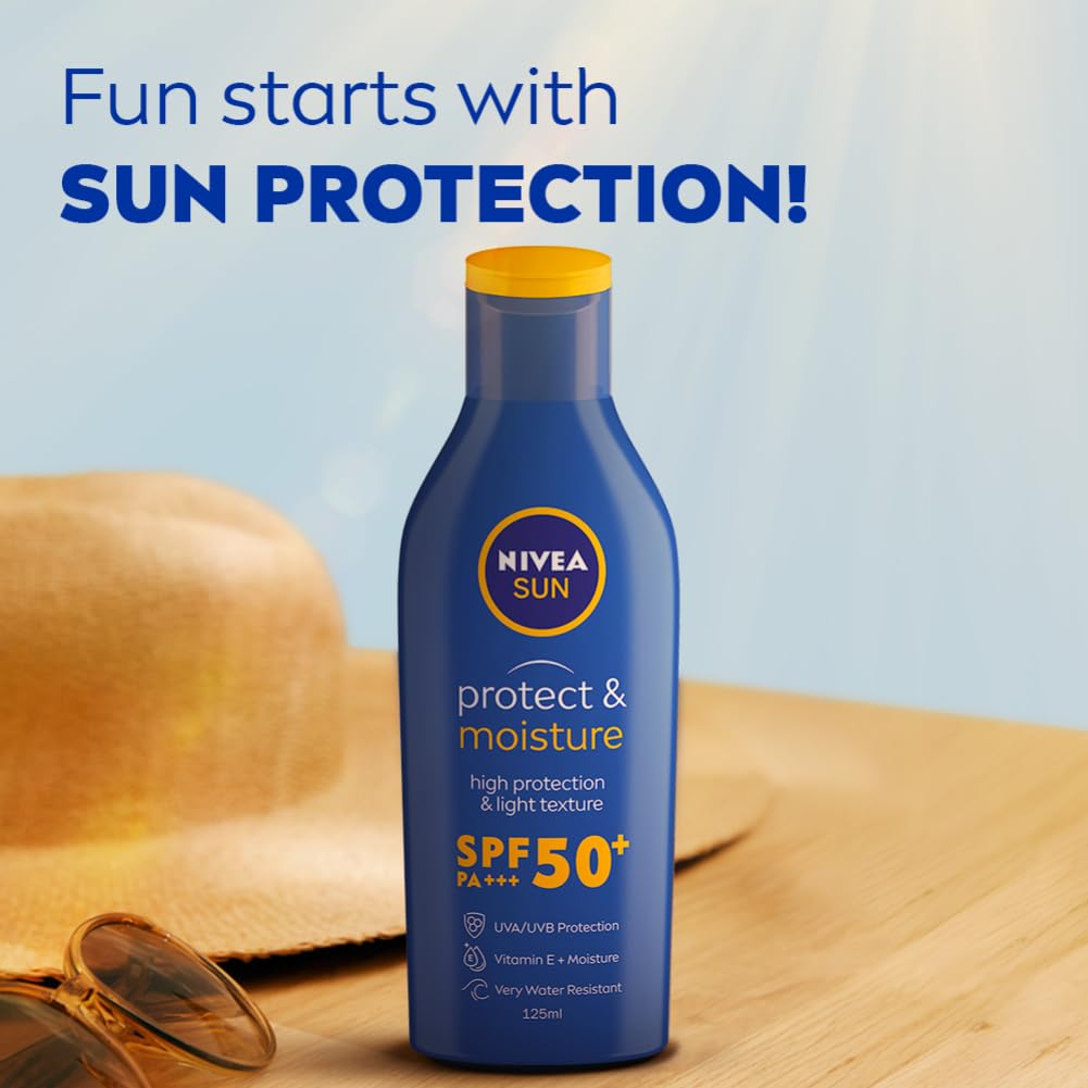 Nivea Sun Protect SPF 50 PA+++ Sunscreen 125ml, UVA-UVB Protection, Vitamin E, Water Resistant, Non-Greasy