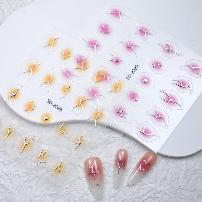 Thin & Durable Nail Stickers: Classic Silver Blush Gradient with Hearts & Stars Decals