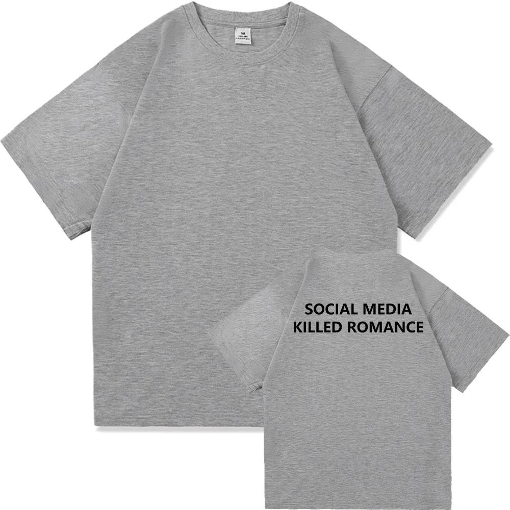 2025 Social Media Killed Romance T Shirt Women Aesthetic Valentine's Print Men T-Shirt Couple Cotton Tee Summer Tops Clothing