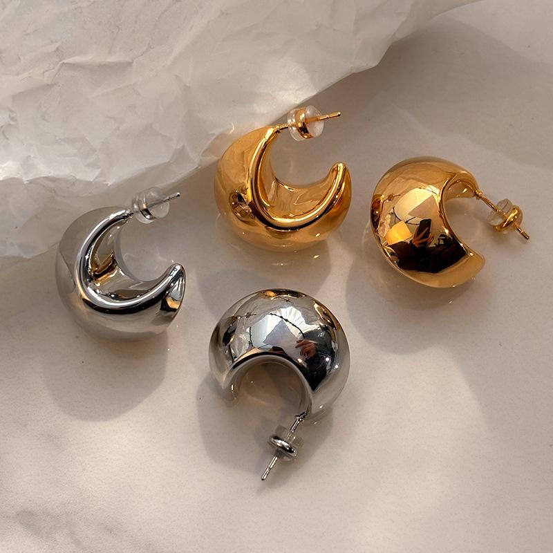 S925 sterling silver needle metal water drop earrings women's light luxury atmosphere real gold electroplating stud earrings European