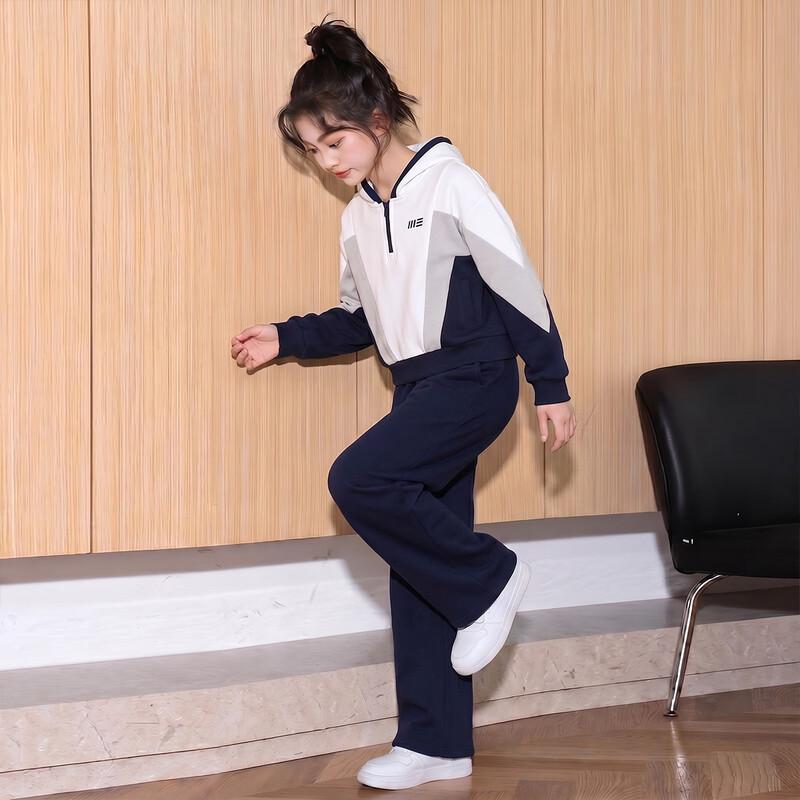 Tonlion Girls' Casual Color-Blocked Hooded Two-Piece Set