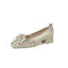 Damenschuhe mit eckiger Spitze, flachem Ausschnitt, neue Frühlings- und Herbstschuhe, temperamentvoller Strass-Schleife, dicker Absatz, temperamentvolle Damenschuhe