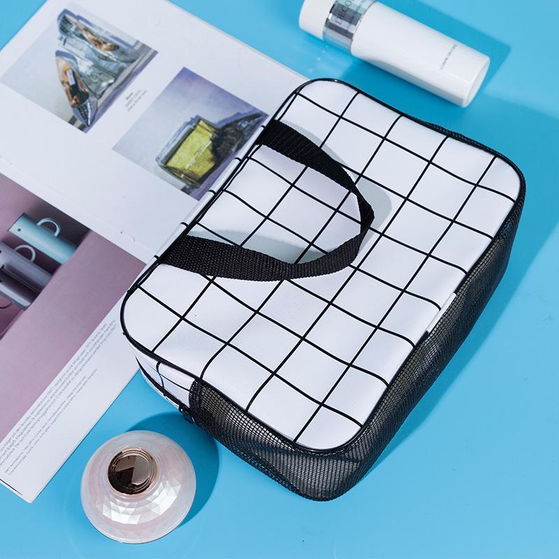 Black & White Waterproof Makeup Bag: Large Capacity Handheld Toiletry & Travel Storage