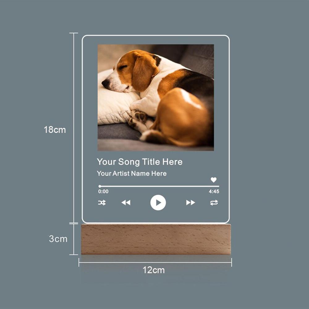 Personalized Pet Photo Music Acrylic Plaque Custom Song Name LED Night Light Warm Luminous Bedroom Table Decor Romantic Memorial