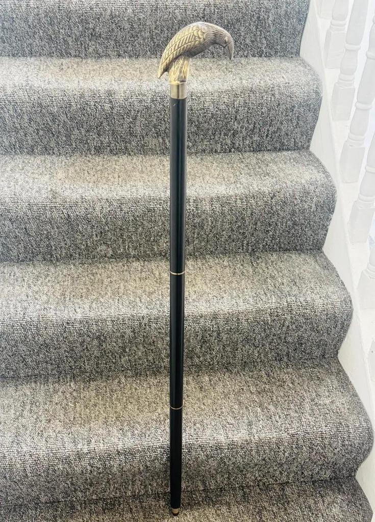 Brass Raven Crow Handle Designer Black Wooden Walking Stick Cane Gift