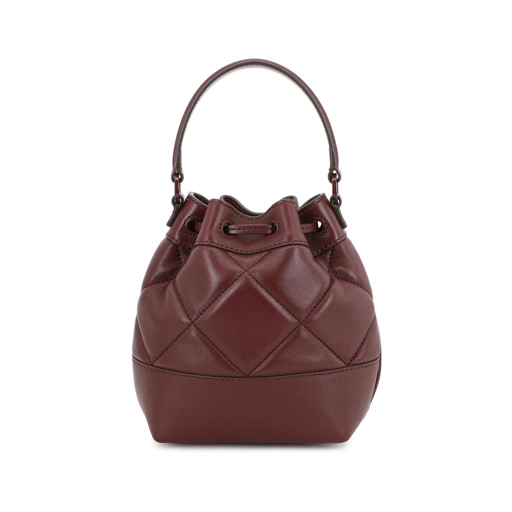 Tory Burch Willa Metallic Double T Logo Diamond Quilted Drawstring Closure Detachable Chain Shoulder Strap Leather Bucket Bag Mini 139289-639
