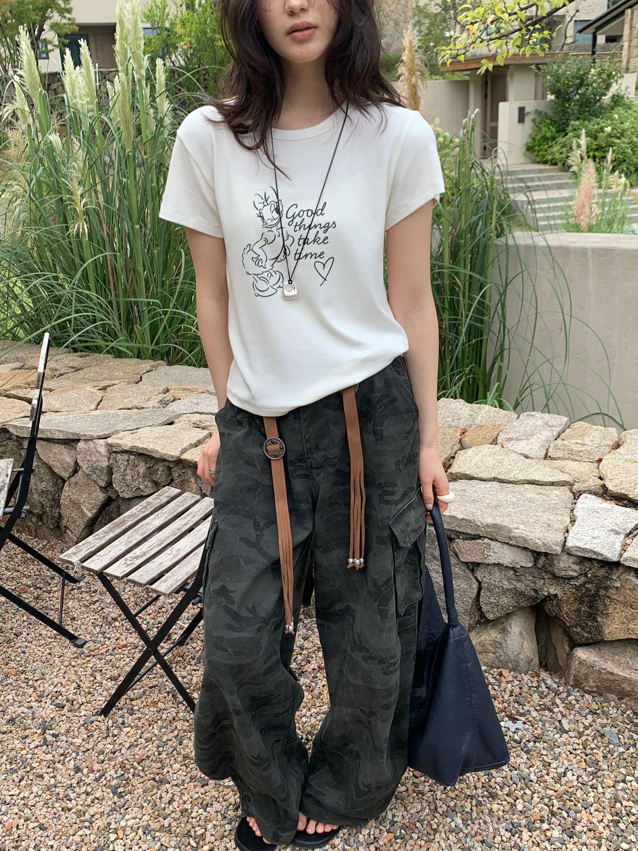 

Юанькэ эр Футболка с коротким рукавом в корейском стиле: Универсальный базовый топ для осени One Size белый