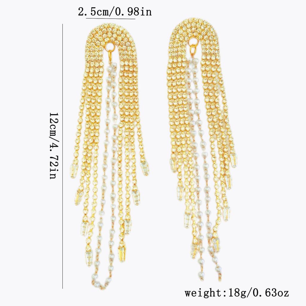 Korean High-End Full Diamond Tassel Earrings: Trendy, Versatile Bridal and Banquet Fashion.