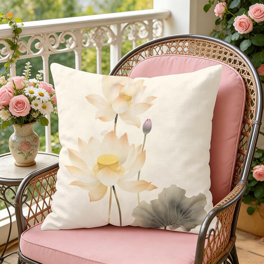 Golden Lotus Cushion Cover Soft Plush Throw Pillow Cover DoubleSided Decorative Cushion Case Sofa Bedroom Home Decor
