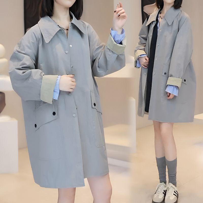 2025 Autumn Korean Style Women's Mid-Length Trench Coat - Trendy Casual Workwear Jacket