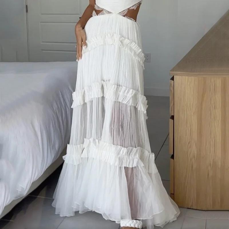 Autumn European American Sexy Home Sling Lace See Through Hole Dress
