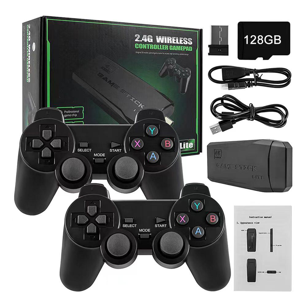 Игровая приставка 128 ГБ Встроенные 20000 игр Беспроводной контроллер Игровой стик для ТВ 4K HD Ретро Мини Портативный игровой плеер 3D Джойстик чёрный