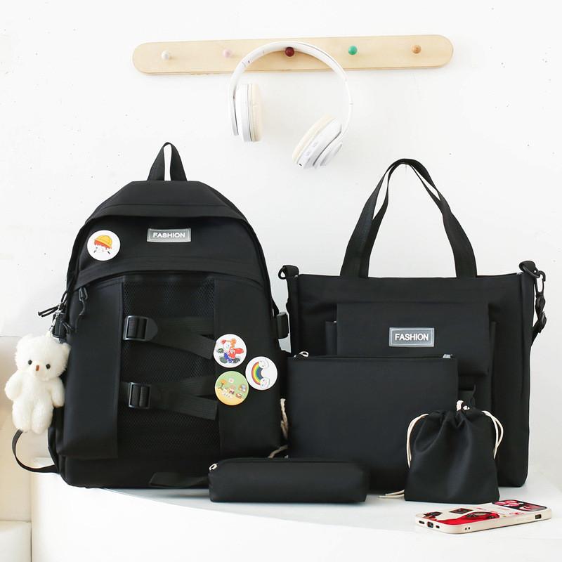 Stylish Versatile Unisex Backpack Set For Students With Durable Nylon Material In Multiple Colors