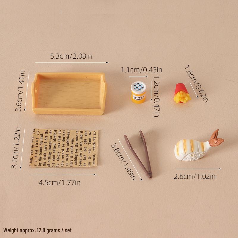 Japanese Style Dollhouse Miniature Food Tray Set with Shrimp Tail Clip Accessories