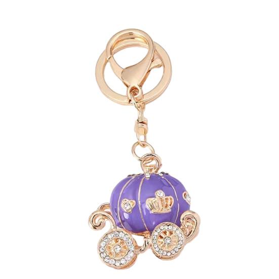 Keychain Pendant Sparkling Rhinestones Pumpkin Carriage Shape Charm Key Chain Strong Lobster Clasp Multi-Functional Key Holder фиолетовый