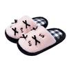 New fashionable contrasting color bow fluffy slippers autumn and winter indoor home velvet warm non-slip cotton slippers