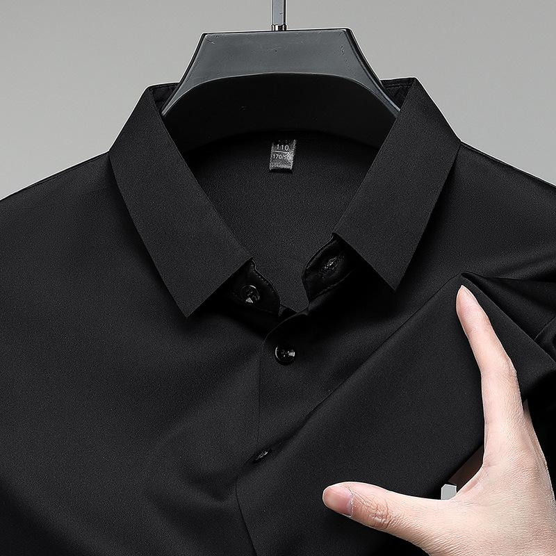 Men's Seamless Short-Sleeve Ice Silk Formal Shirt - Summer 2026, Non-Iron, Solid Color, Business Casual.