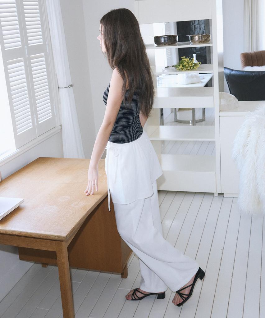 Kiyamo Layered Skirt Linen Pants _White