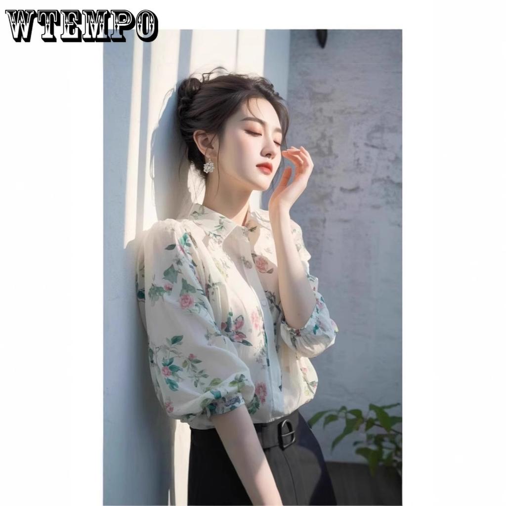 Summer Women's Floral Chiffon Shirt Unique and Beautiful Small Shirt French Style