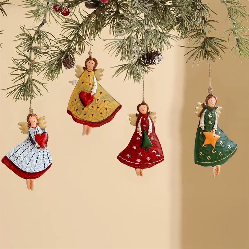 4 st/set Vintage Ängel Hängande Juldekoration Fantasy Trä Julgranshängande Prydnad Navidad Dekor Nyårspresent 2D