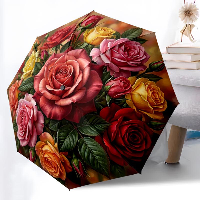 Ombrello Rosa Rosso Ombrello da Viaggio Leggero con Struttura Robusta a 8 Stecche Stampa Digitale Vivace per Attività all'Aperto