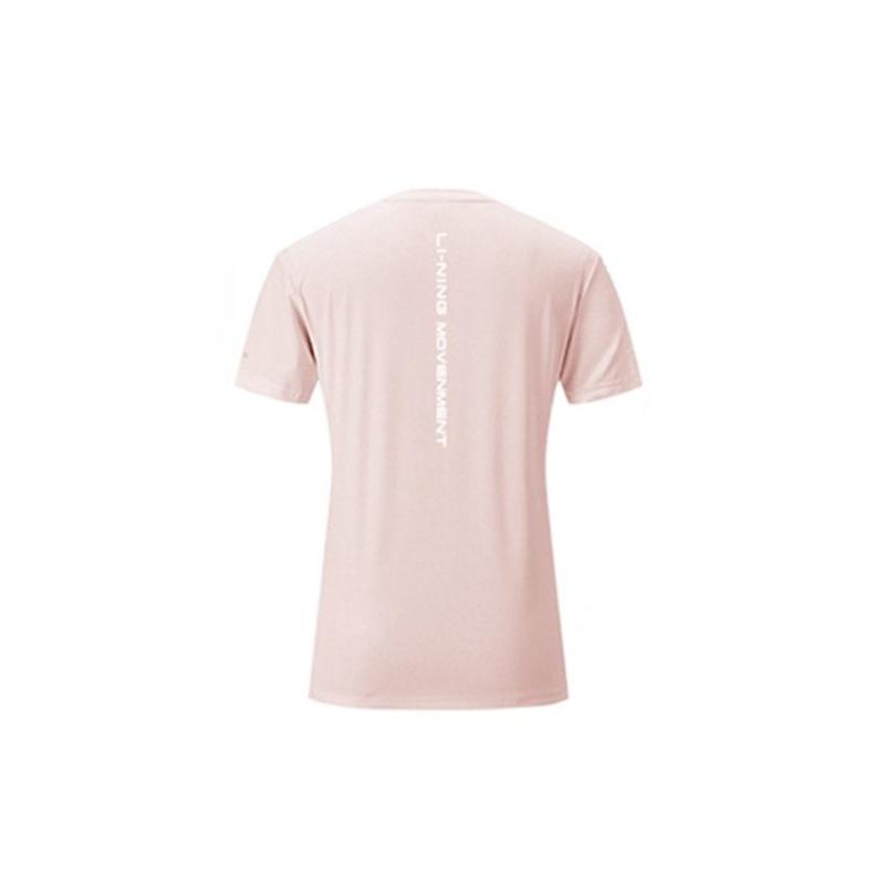Li-Ning Solid Color Quick-Dry Breathable Round Neck Short Sleeve T-Shirt Women Tops Pink YTSU154-2