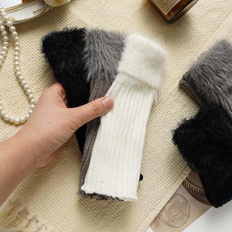 Women's Winter Warm Leg Warmers Female Knitted Hairy Warm Foot Cover Solid Color Lolita JK Warm Leggings Boot