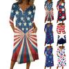 Women’s Casual 3/4 Sleeve Button Neck Mid-Length Dress with Star Print Relaxed Fit Suitable for Daily Wear and Seasonal Outings