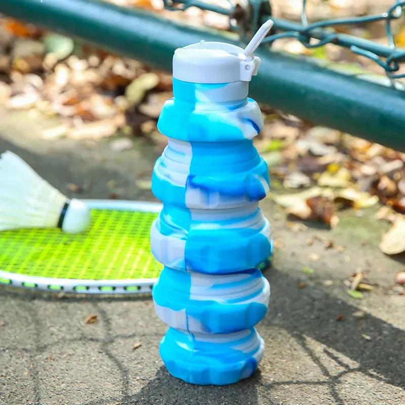 Collapsible Water Bottle, Reuseable BPA Free Silicone Foldable Bottles Portable Hiking Cup for Outdoor Mountaineering Tours