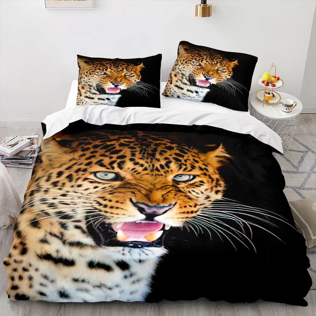 Leopard Soft Duvet Cover King Quen Sized Dimensions Brown Chetah Beding Set for Children Kids Tens Adult Peoples Wild Animal 2/3pcs Polyester Warm