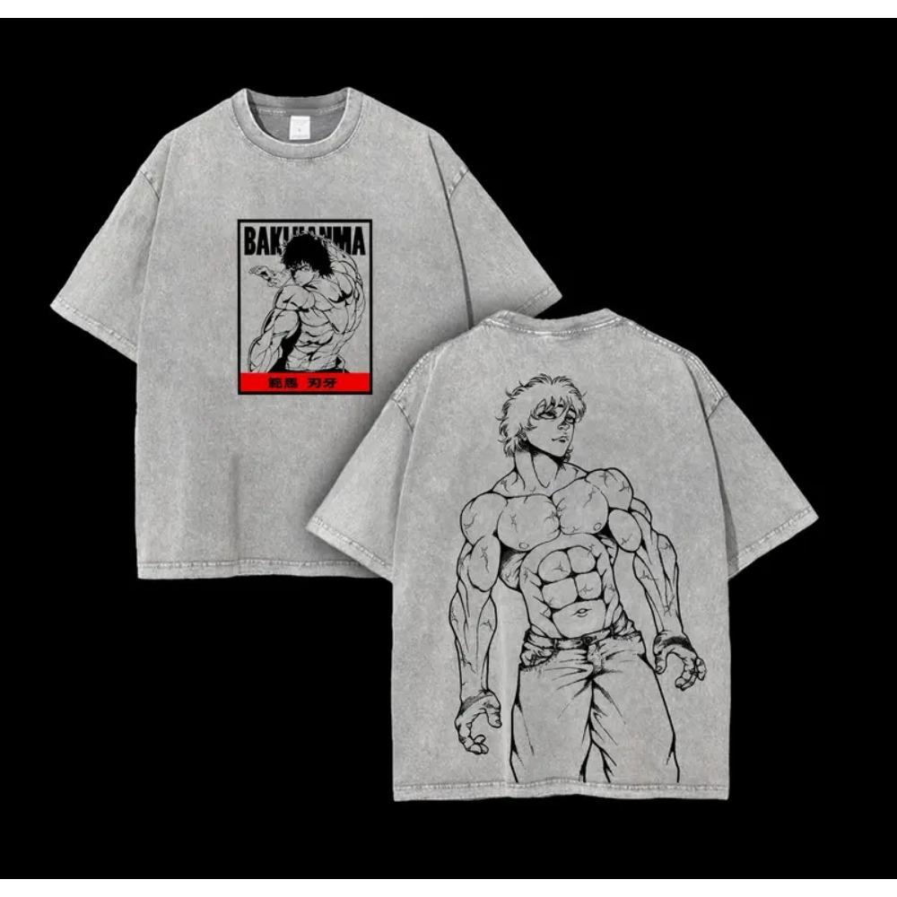 Hot Anime Baki Hanma Baki Graphic Tee Men Short Sleeve Clothing Washed Cotton Tshirt Casual T-shirt Harajuku Vintage T Shirt