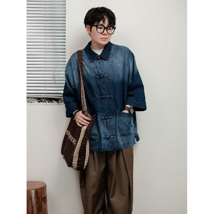 Retro Denim Workwear Short Sleeved Shirt, Men'S And Women'S Summer Fashion Brand, Japanese Retro Half Sleeved Trend, Cool And Loose Shirt